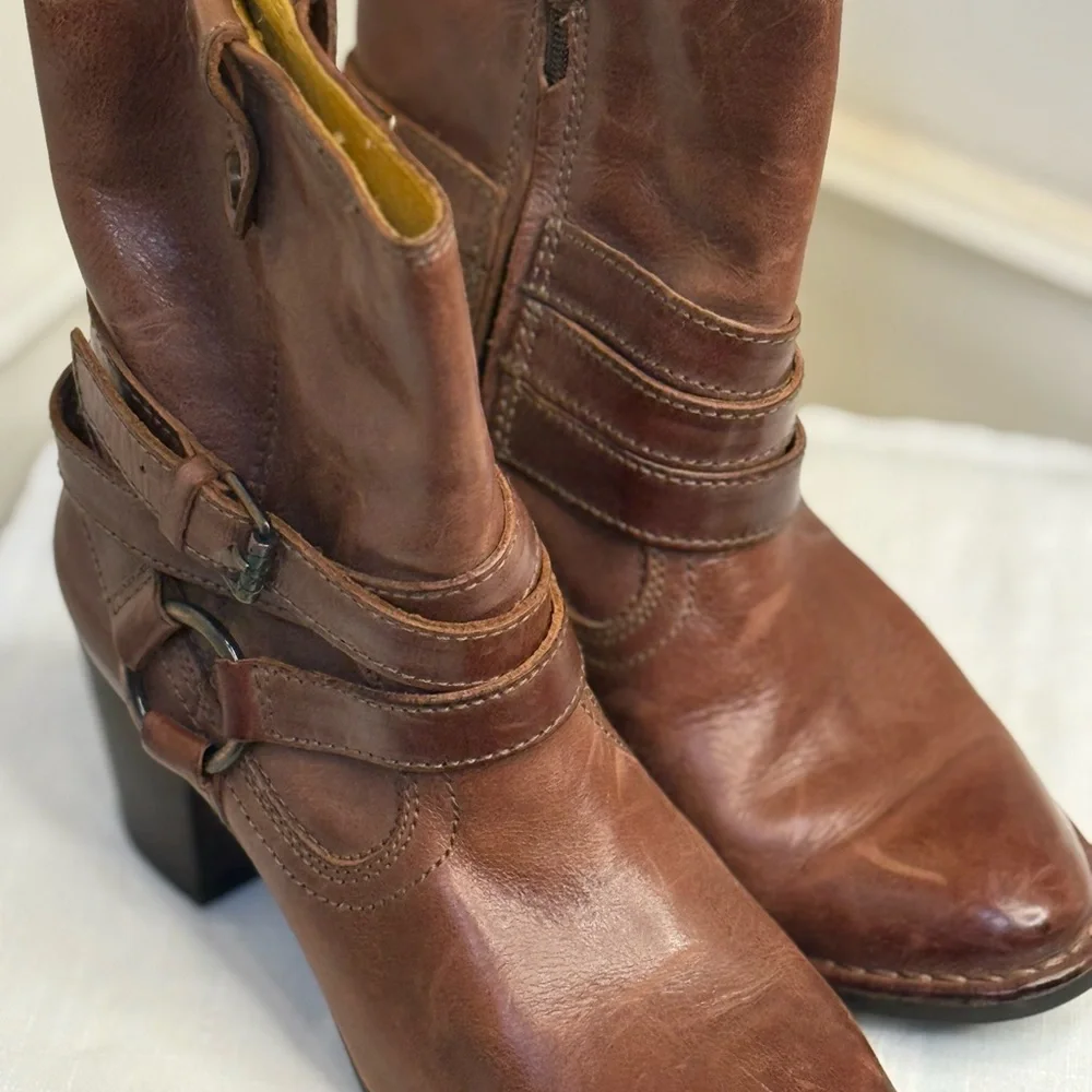 Gorgeous Lux Cognac Leather Bussola Brown Ankle Boots Size 38 (US 7) - Picture 10 of 16